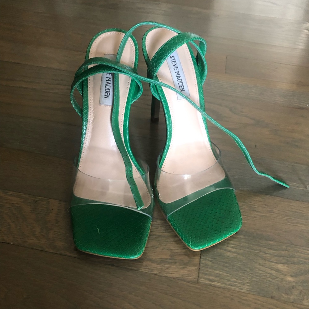 Steve Madden Snake Skin Emerald Green Strappy Heels